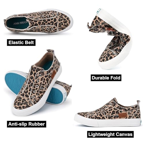 JENN ARDOR Womens Fall Slip On Fashion Sneakers No Laces Comfortable Casual Low Canvas Sneakers Flats Walking Shoes Leopard Print - image 4