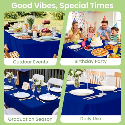 Image of LANLISA 4 Pack Navy Blue Plastic Tablecloth, 54 x 108 Inch Rectangle Table Cloth Disposable, Patriotic Decorations, Veterans Day Tablecloths, Plastic Cover