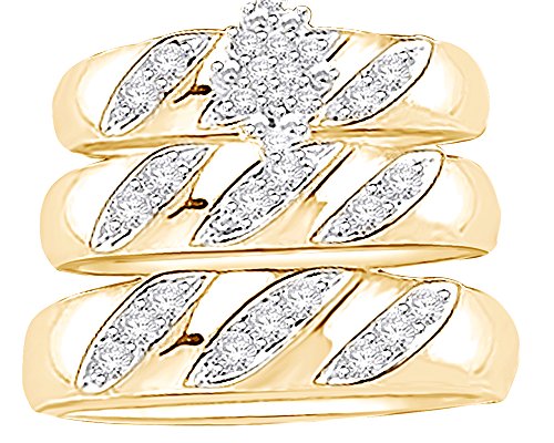 Jewel Zone US White Natural Diamond Engagement & Wedding Trio Band Ring Set 14k Gold Over Sterling Silver (0.17 Carat)