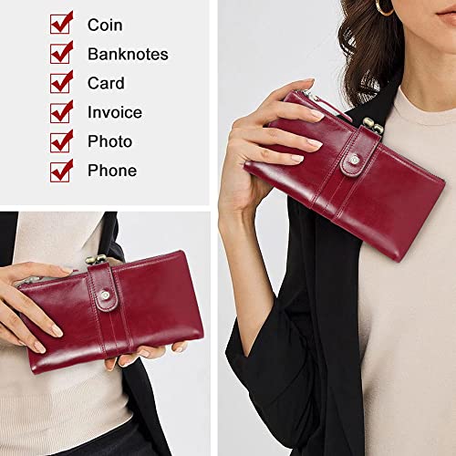 CONTACTS Kiss Lock Wallet for Women Leather, Kiss Clasp Wallet Coin Card Purse RFID Clutch Wallet Zipper Red Vintage Phone Holder2