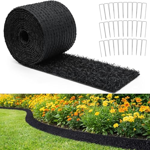 Nuanchu 5.5 in x 20 ft Recycled Rubber Walkway Black Rubber Mulch Mat Roll for Landscaping Outdoor Imitation Grass Design Natural Looking Mulch Solution for Garden Pathway Barrier & Edging Border