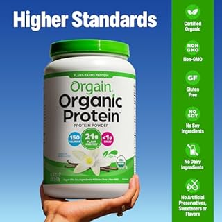 Orgain Organic Vegan Protein Powder, Vanilla Bean - 21g Plant Protein, 6g Prebiotic Fiber, No Lactose Ingredients, No Added Sugar, Non-GMO, For Shakes & Smoothies, 2.03 lb (Packaging May Vary)