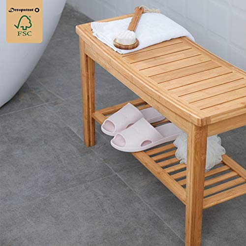 Robuste Badezimmer-Bank aus Bambusholz - Stabile Holzbank für das Badezimmer - Praktisch als Badhocker / Badstuhl - Decopatent