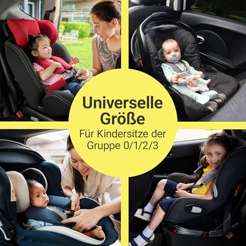 Zamboo Kindersitz Hitzeschutz | Autositz Abdeckung gegen Sonnenwärme, Universal für Babyschalen, Reboarder und Sitze Gruppe 0/1/2/3, mit integrierter Aufbewahrungstasche - Silber