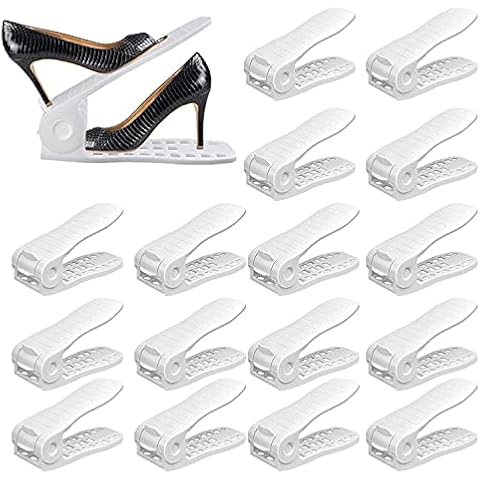 YIHATA Shoe Slots Organizer, Adjustable Shoe Stacker Storage Space Saver, Double Deck Shoe Rack Holder for Closet Organization, Thickening Quality Upgrade (16Pack, White) Cover