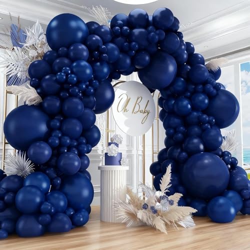 Image of 412pcs Navy Blue Balloons Garland Arch Kit 18 12 10 5 Inch Different Sizes Latex Balloons for Shower Christmas Birthday Festival Happy Blue Theme AnniversaryWedding Jungle Safari Decorations