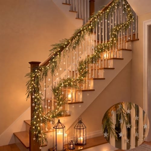 Dingion 8.9ft Christmas Garland LED Battery Operated with Norfolk...