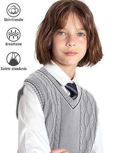 Image of JSTEX Boys Sweater Vest 100% Cotton Kids Uniform Vest V-Neck Sleeveless Knit Pullover for Boy Girls Toddler Size 4-14