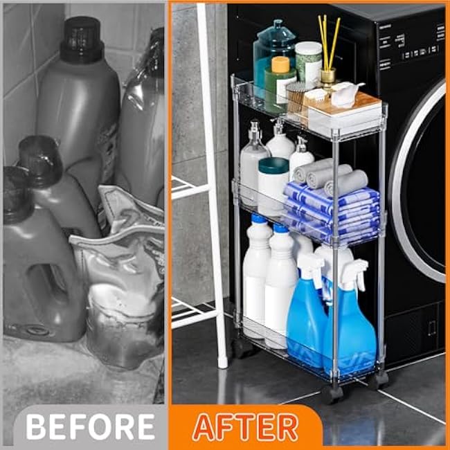 Bathroom Rolling Cart, Multi-Layer Storage Organizer with Wheels, Tiered Utility Trolley for Bathroom, Kitchen, and Living Room Home Organization-MreHj4T1