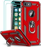 LeYi Funda para iPhone SE 2020 / iPhone 8 / iPhone 7 / iPhone 6 / 6S con [2-Unidades] Cristal Vidrio Templado Armor Carcasa con 360 Anillo Soporte PC y Silicona TPU Bumper Antigolpes Case, Rojo