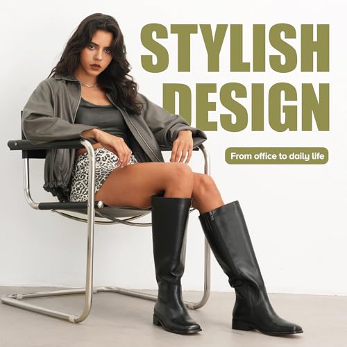 Image of Vepose Women's 9509 Knee High Boots, Low Heel Square Toe Riding Boots, Tall Boots with Side Zipper