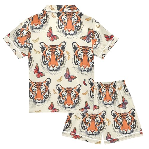 ALAZA Tiger Butterfly Color Pajamas Satin Pajama Set Short Sleeve Button Down Sleepwear2
