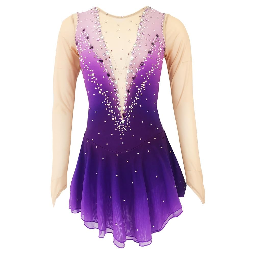 GICIR Abito Da Pattinaggio Di Figura Da Donna, Da Ragazza, Ad Alta Elasticità, Da Competizione, Design Di Abbigliamento Da Pattinaggio, Strass Classico Fatto A Mano
