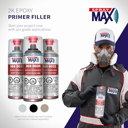 SprayMax 2K Epoxy Primer Black | 2K Primer Automotive | Epoxy Spray Paint for Metal, Aluminum & Steel | Corrosion-Resistant, Fast-Drying, High Adhesion & Professional Grade 12.5 oz