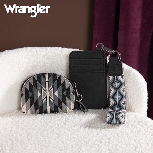 Image of Wrangler Western Aztec Keychain Wristlet Wallets for Women Dual Pouch Wristlet Portable Credit Card Holder Wallet with Zipper Pocket WG2213-W0051BK