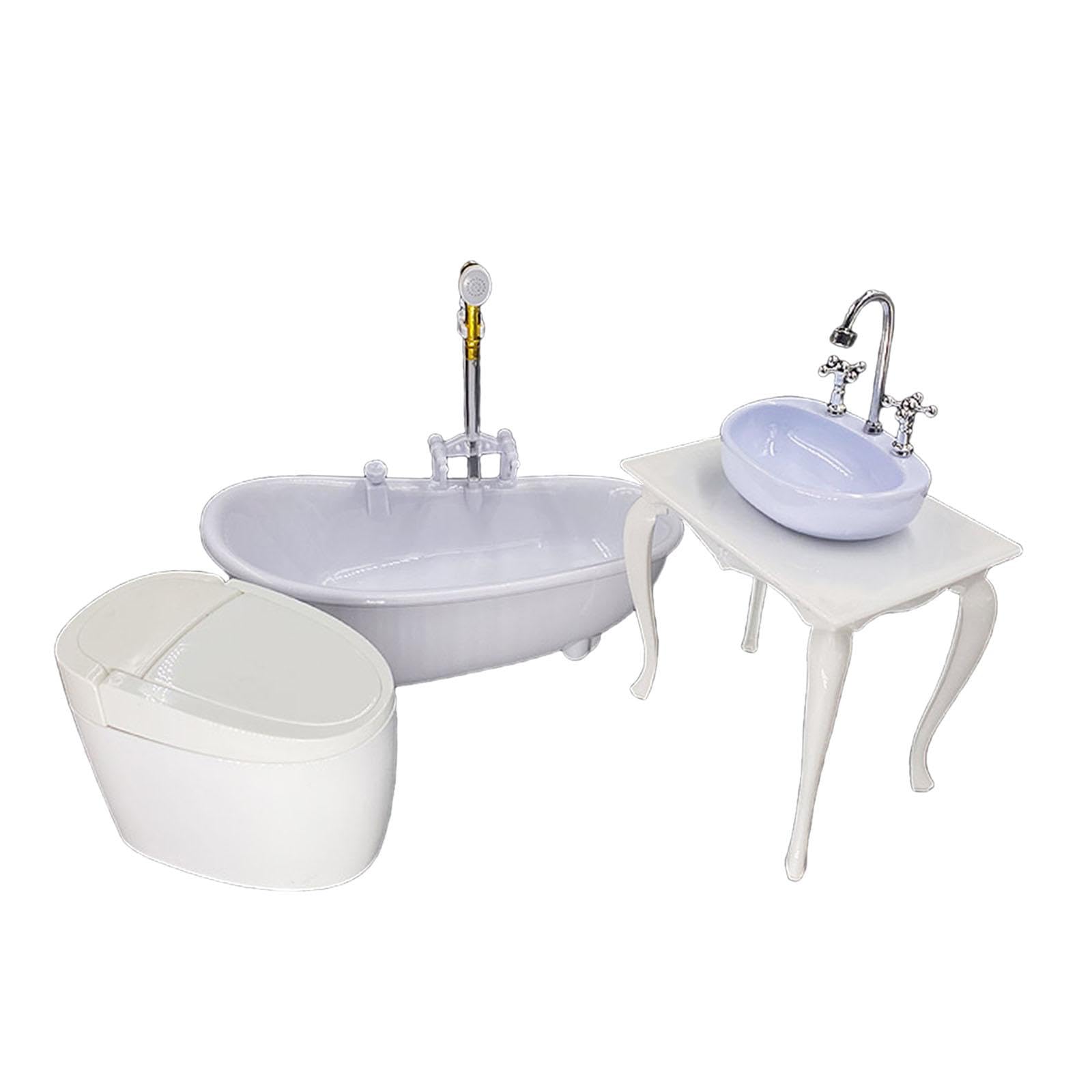 Set di accessori da bagno per casa delle bambole in scala 1/6 con vasca da bagno in miniatura, WC e modello lavabo per action figure da 30 cm
