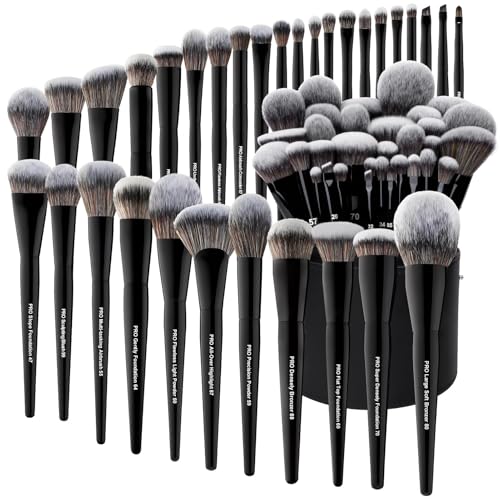 32Pcs PRO Grade Makeup Brushes Set with Super large Holder, Premium Ultra-soft Synthetic Foundation Contour Powder Blush Concealer Eyeshadow Classic Black Make up Brush