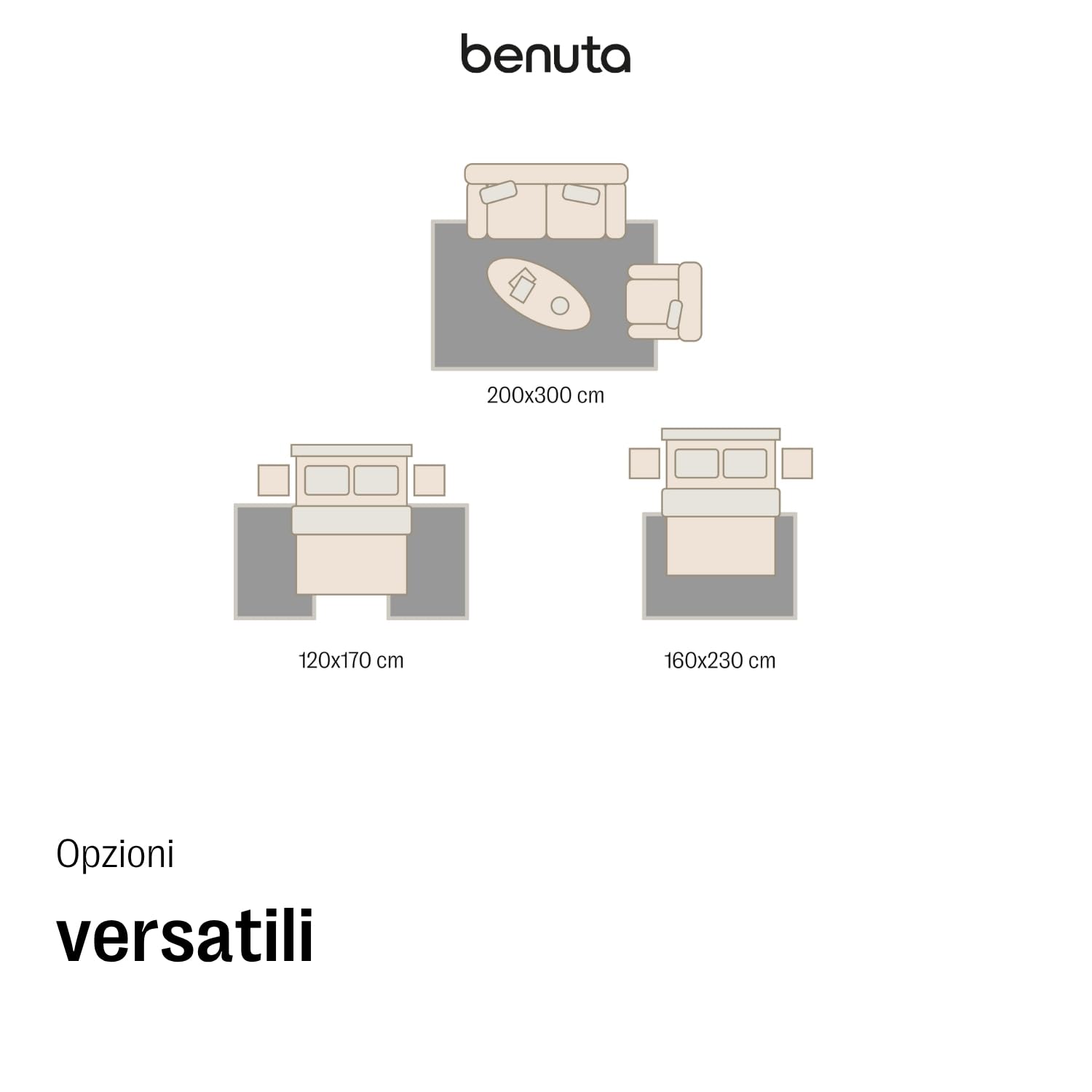 benuta Basic Tappeto salotto Claire - Crema 160x230 cm - Salotto Minimalista stile retrò geometrico - Manutenzione semplice - Compatibile con pavimento riscaldato
