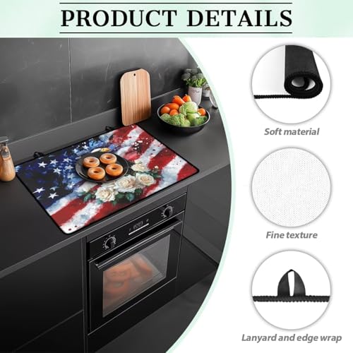 Image of 4th of July Gas Burners Top Covers, American Flag Eagle, Soft Extra Large Stove Top Cover for Electric Non-Slip Rubber Base Surface Heart Resistant Oven Cover Mat 30x21 Inch