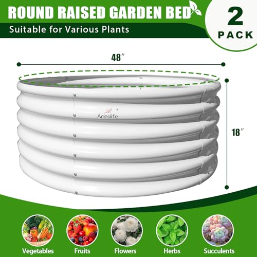 A ANLEOLIFE 2-Pack 4ft x 18” Tall Galvanized Raised Garden Beds Outdoor, Round Metal Planter Box for Planting Vegetables Flowers Herb, Anti-Rust & Easy-Setup, Antique White by A ANLEOLIFE - Image 3