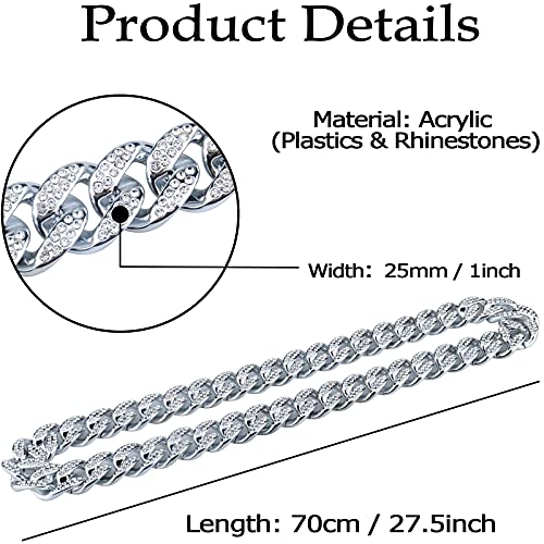 Plastic Shiny CZ Rhinestone Curb Cuban Link Chain Gold Silver Miami Hip Hop Chain Bling Diamond-Cut Chunky Turnover Necklace 80s 90s Costume Accessory for Men Women Unisex3