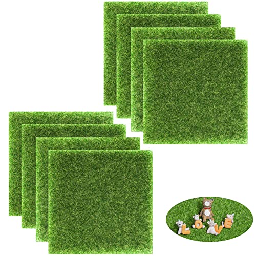8 Stück Kunstrasen, Miniaturgarten Gras zum Basteln, Kunstrasenteppich 15 x 15 cm Künstliche Moos...