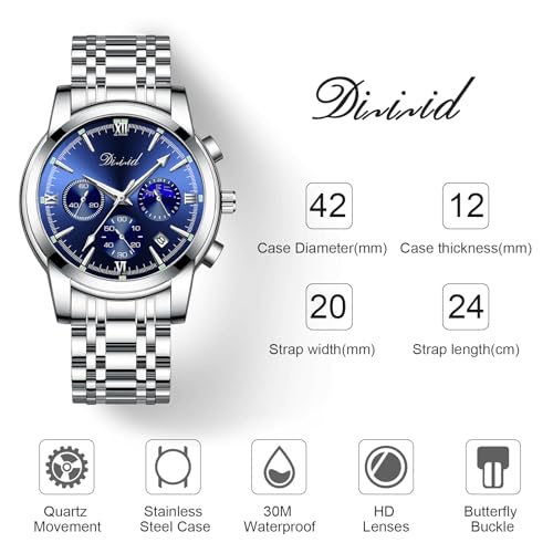 Image of Watches for Man Analog Wrist Watch Stainless Steel Chain Formal Premium Classic Business Branded Original Day Date Functioning Subdials Waterproof Luminous Gifts for Men Special Unique