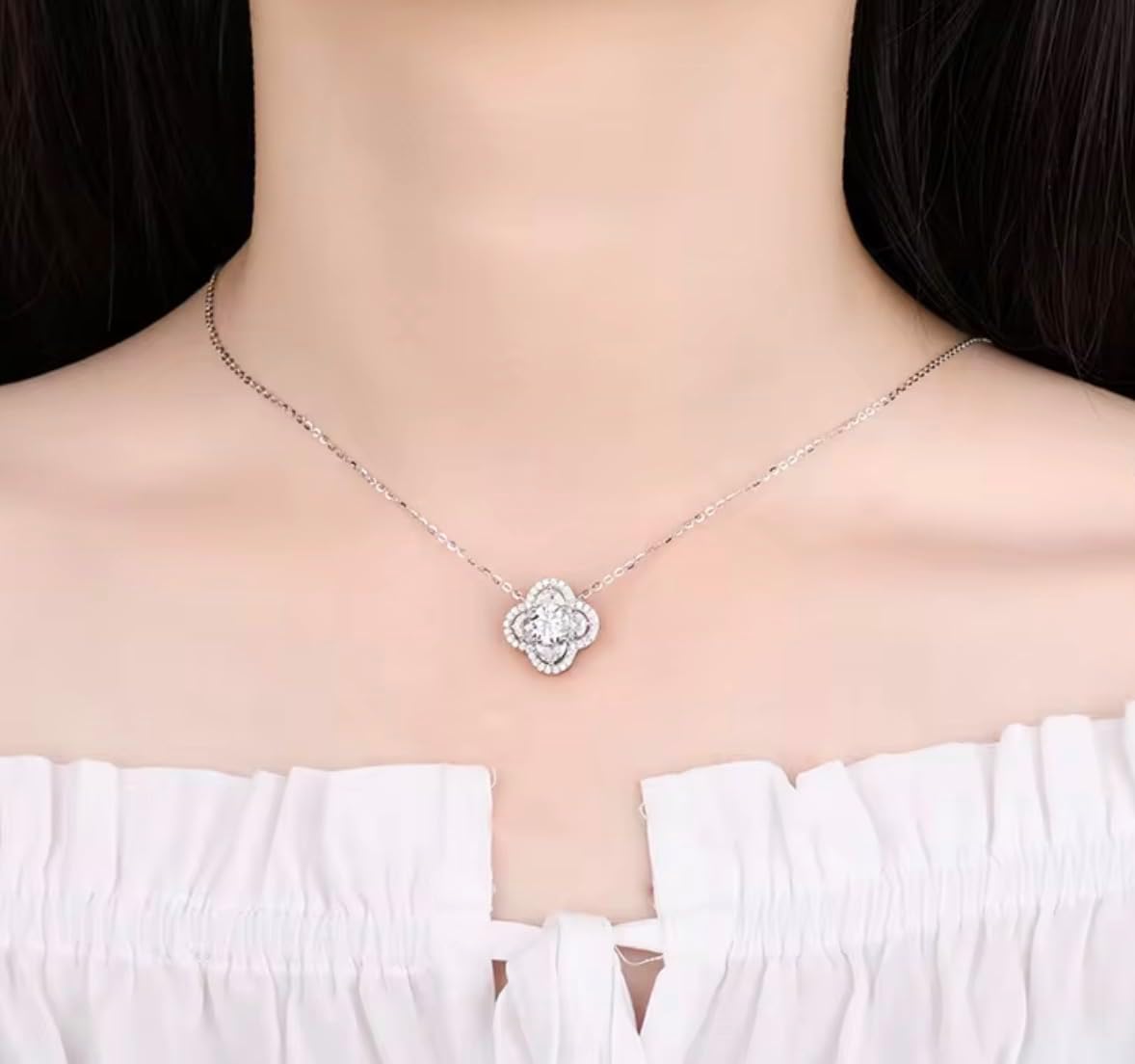 Certified D‑Color Moissanite Clover Pendant – Highest‑Grade 1ct Lucky Necklace in 925 Sterling Silver - Image 4
