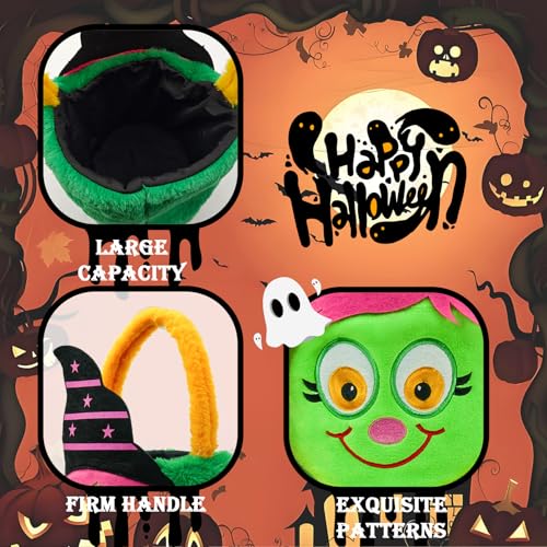 Image of Dia 7.9 inch * H 15.7 inch, Plush Halloween Baskets Trick or Treat Bags Halloween Candy Bucket, Gift Bucket for Party Favor Supplies (2Pcs-Pumpkin&Witch)