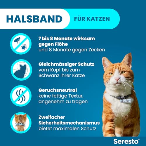 Elanco Seresto® Zeckenhalsband für Katzen: 7 bis 8 Monate wirksamer Schutz gegen Zecken und Flöhe, Länge 36 cm, 1,25 g + 0,56 g