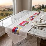 Korean Ramie Fabric Table Runner 78.7 X 11.8 Inches, Asian Jogakbo Patchwork Dining Table Decor, White Natural Linen Style Runner for Spring Fall Thanksgiving Holiday Table Decor