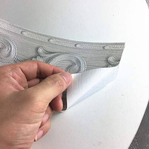 White Grey Royal Wave Pattern Wall Border Peel And Stick Ceiling Border Wallpaper Vinyl Waterproof Decoration Decal Sticker,4.2Inch By 390Inch #TOP4