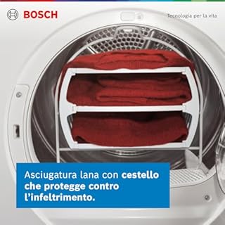 Bosch WQG24200IT Serie 6 Asciugatrice smart a pompa di calore, 9 kg, Classe energetica D, Sensori di asciugatura intelligenti, Filtro semplica da pulire, Cestello per capi in lana, Bianco, 60 Cm