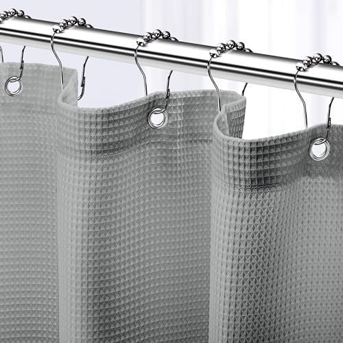 NEATERIZE Grey Shower Curtain for Bathroom - Waffle Shower Curtain Hotel Style - 72x72 Inch Bathroom...