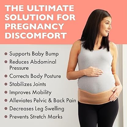 AZMED Maternity Belt Back Support - Adjustable Abdominal Binder for Pregnancy - Belly Band for Pelvic, Waist & Lower Back Comfort - Fits Up to 46 Inches - Beige - Image 3