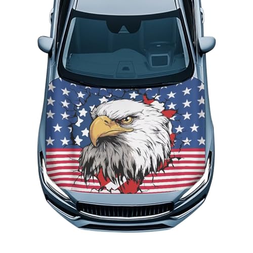 Image of USA Flag Car Hood Cover Elastic Car Hood Cover Banner 3D Eagle Car Hood Dust Covers 4th of July Automobile Front Hood Cover Cars Sedan Accessories
