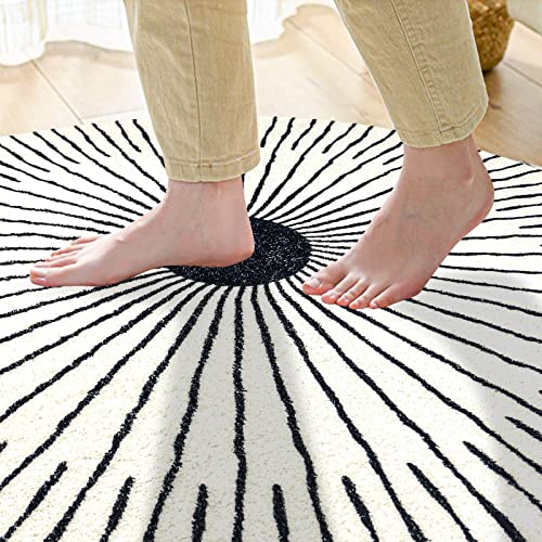 Round Rug 3.3Ft, Large Non Slip Super Soft Plush Area Rug For Kids Room Playroom Living Room Bedroom, Modern Black And White Striped Floor Mat Carpet For Home Room Decorative (Light) #TOP2