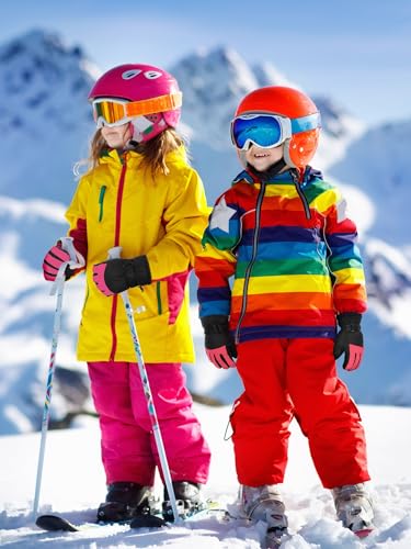 Image of SATINIOR 2 Pairs Kids Waterproof Winter Snow Gloves Ski Gloves for Boy Girl Outdoor Warm Thickening Snowboard