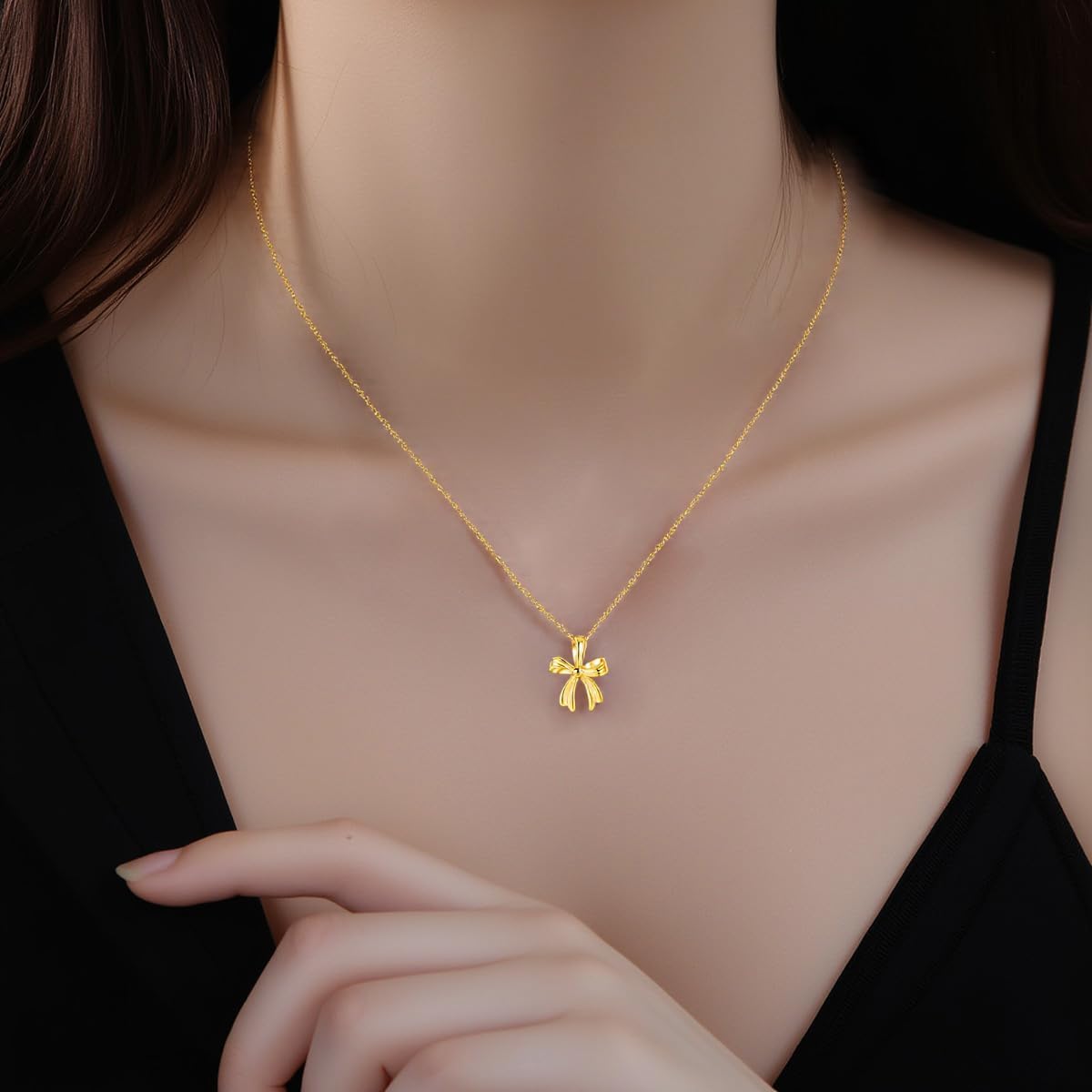 Reffeer Solid 925 Sterling Silver Bow Necklace Chain for Women Teen Bow Pendant Necklace Ribbon Choker