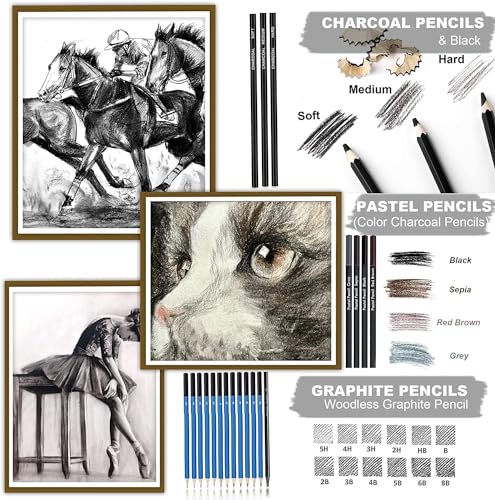 Image of Pieces Professional Drawing Pencils and Sketch Kit for Artist (75)