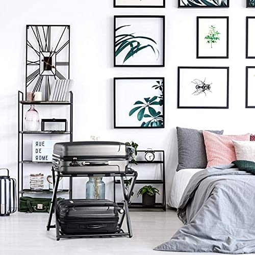 Porte-bagages pliable hôtel en bois avec support chaussures et sac à dos