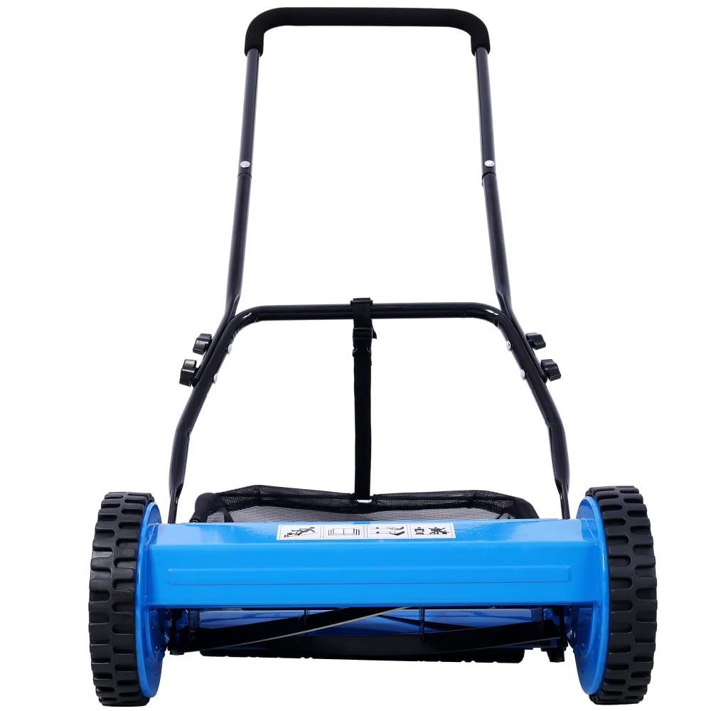 Cortacésped manual, cortacésped manual con carrete de 5 cuchillas de 14 pulgadas, altura ajustable de 0.6 a 1.8 pulgadas, cuchillas de acero de aleación tratadas térmicamente, cortador de