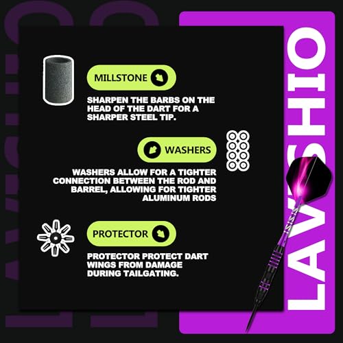 Lavishio Dart Metal Tip Set 3 Aluminum Dart Shafts Steel Tip Dart Set Professional Darts Steel Tip Set + Extra 3 Dart Flights 3 Replace Plastic Shafts (Purple) - Thumbnail 4
