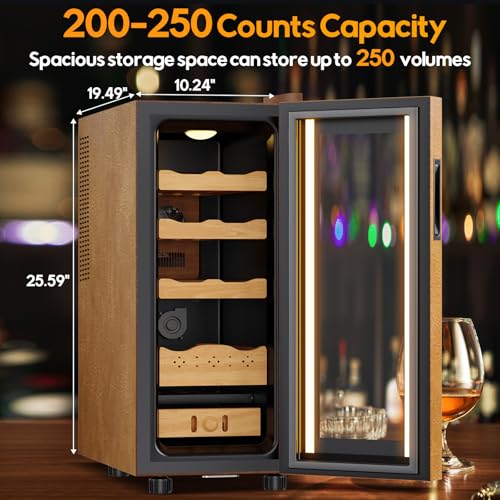 Image of 35L Upgraded Electric Humidor with Leather, 250 Counts Large Capacity,Thermostatic Electric Cooler Cabinet with Digital LED Screen, Safety Lock,Smart Humidity & Temp Control