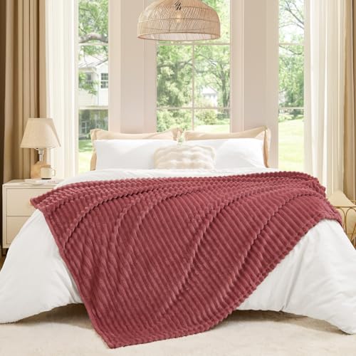 Image of BEDELITE Fleece Throw Blanket for Couch - 3D Ribbed Jacquard Soft and Warm Decorative Fuzzy Blanket - Cozy, Fluffy, Plush Lightweight Brick Dust Throw Blanket for Bed, Sofa, 50x60 Inches