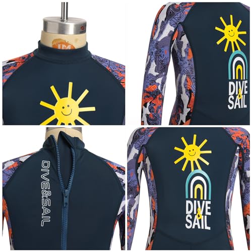 Image of OBEEIIOBEEII Kids Full Body Swimsuit Boys Girls Long Sleeve Rash Guard Swimwear One Piece Bathing Suit Surfing Suit