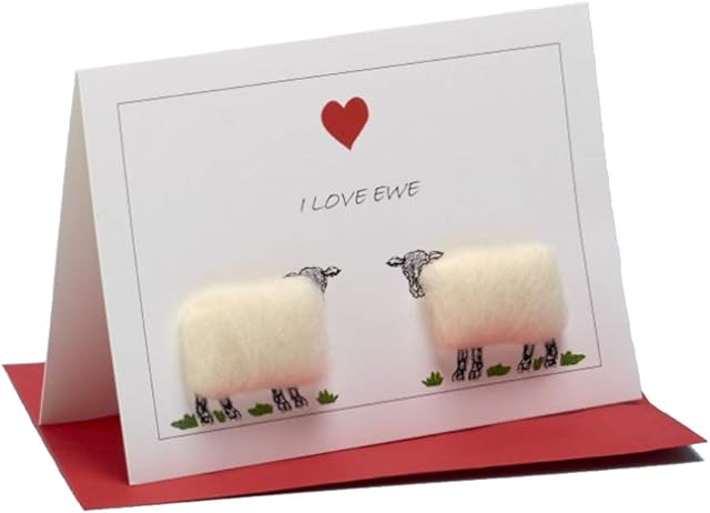 Lambland Handmade Sheep Occassion Cards with Real Wool 'I Love Ewe'