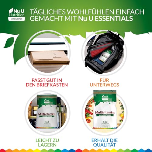 Multivitamin-Tabletten für Männer & Frauen - 180 Tabletten - 6 Monats-Vorrat - 25 A-Z Multivitamine & Mineralien mit Eisen, Zink & Vitamin D - Eine pro Tag - Nu U Nutrition