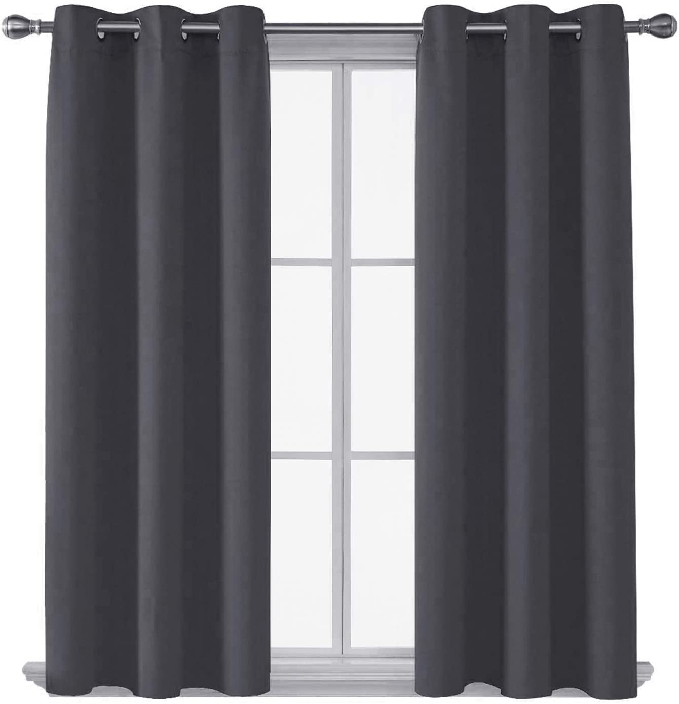 AR Ware Charcoal Blackout Curtains, 2 Panels Drapes Eyelet Thermal Curtains for Living Room and Bedroom, Energy Saving
