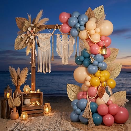 Image of RUBFAC Colorful Balloons Boho Rainbow Party Balloon 65pcs 12 Inches Assorted Latex Balloon for Baby Shower Boho Birthday Wedding Party Decorations
